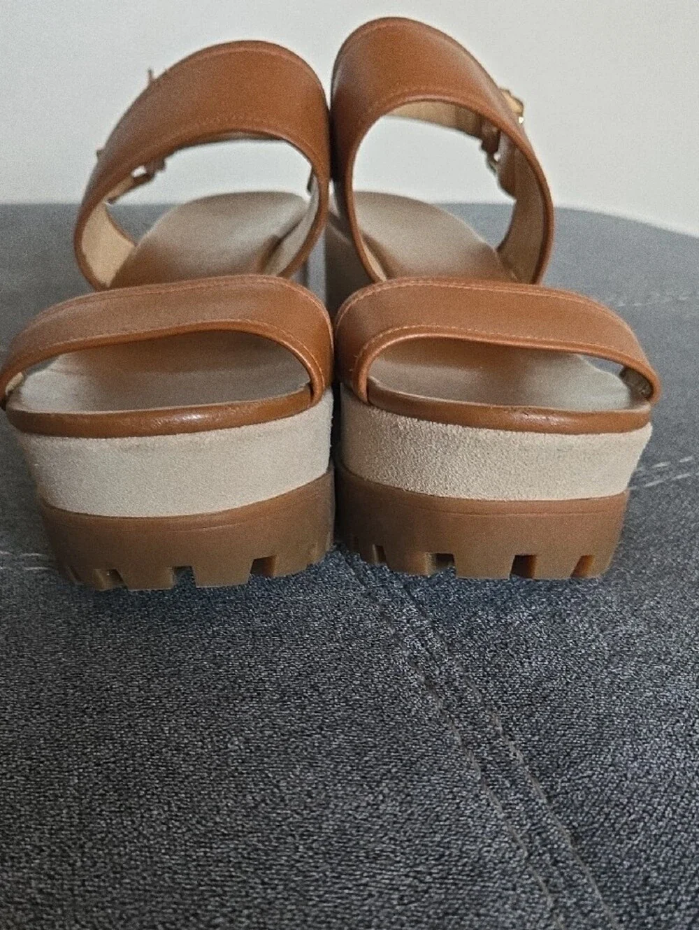 Michael Kors Women's Tan Platform Leather Sandal Wedge